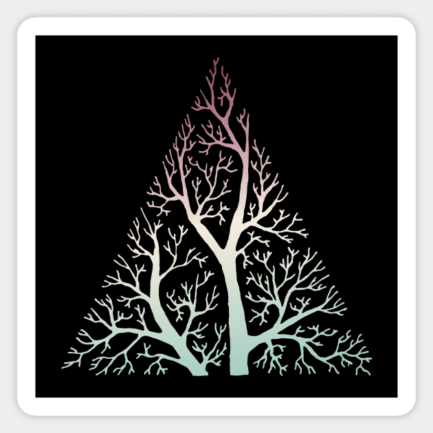 Stylized tree branches in triangle frame - purple, cream, and pale green gradient Sticker by AtlasMirabilis